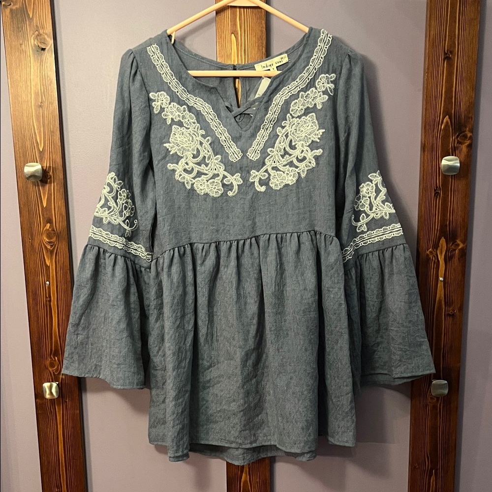 🆕  Indigo Soul blue with lace embroidery